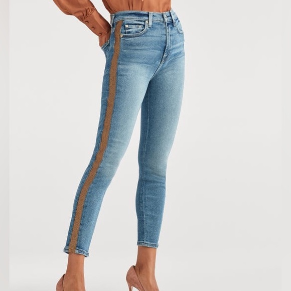 7 For All Mankind Denim - 7 for all mankind High Waist Ankle Skinny Luxe Vintage Copper Side Stripe Muse